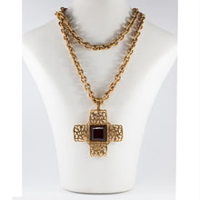 Load image into Gallery viewer, Chanel Vintage Red Gripoix Cross Pendant Necklace - Collection 25 - Harlequin Market