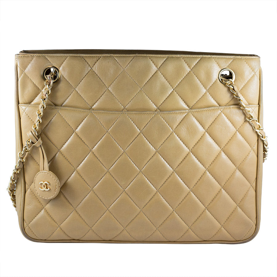 Chanel Vintage Quilted Beige Leather Chain Shoulder Bag c. 1970 - Harlequin Market