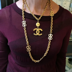 Chanel Vintage Gold Tone Long Textured Sautoir Necklace with Logos c.1980 - Harlequin Market