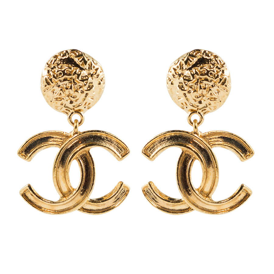 Chanel Vintage Signed Gold Tone CC Logo Earrings - 1995