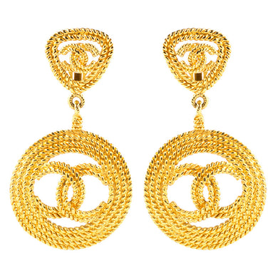 Chanel Vintage Signed Jumbo Rope Gold Tone CC Statement Earrings - Harlequin Market