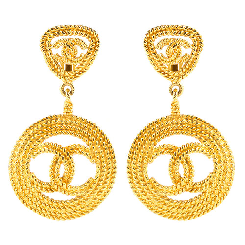 Chanel Vintage Signed Jumbo Rope Gold Tone CC Statement Earrings - Harlequin Market