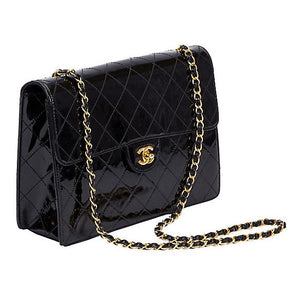 Chanel Vintage Black Patent Leather Jumbo Bag c. 1990s - Harlequin Market