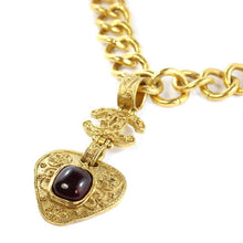 Load image into Gallery viewer, Chanel Vintage Signed Gold Chain Maroon Gripoix Filigree CC Heart Pendant Necklace SS94 - Harlequin Market