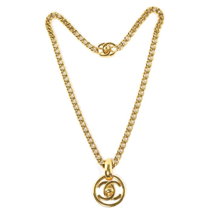 Chanel Vintage Signed Chanel Gold Chain Classic CC Pendant Necklace with CC  Clasp - 91