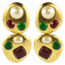 Load image into Gallery viewer, Chanel Vintage Rare Red &amp; Green Gripoix Gold Tone Drop Earrings - 1993 (Clip-on) - Harlequin Market