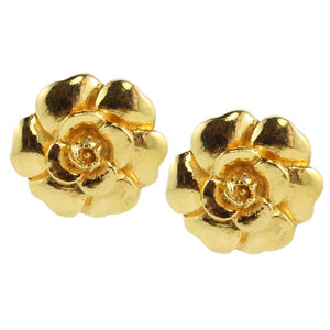 Chanel Vintage Signed Gold Camellia Flower Earrings c. 1980 (Clip-On) - Harlequin Market