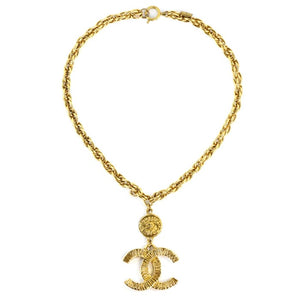 Chanel Vintage Gold-tone Short Necklace with CC Logo & Coin c. 1970 - Harlequin Market