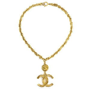 Chanel Vintage Gold-tone Short Necklace with CC Logo Coin 1970