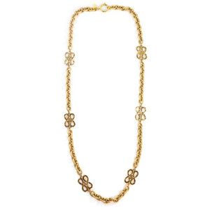 Chanel Vintage Gold Tone Long Textured Sautoir Necklace with Logos c.1980 - Harlequin Market