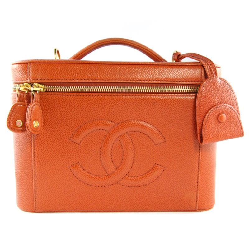 Chanel Vintage Orange Caviar Leather Beauty Case c. 2000s - Harlequin Market