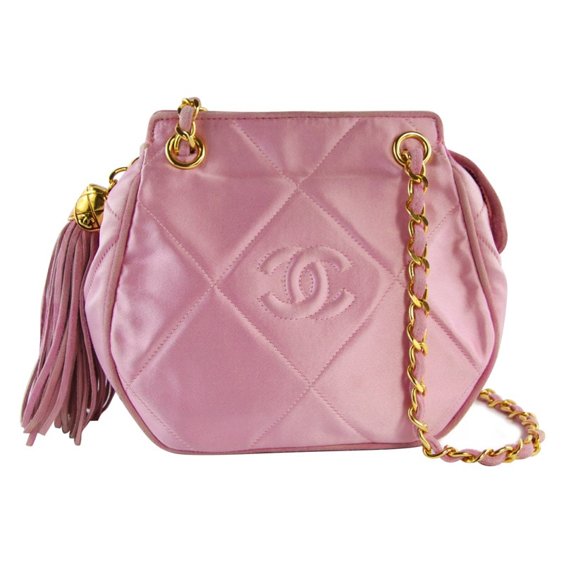Chanel Vintage Pink Suede Evening Bag with Gold Chain Shoulder Bag