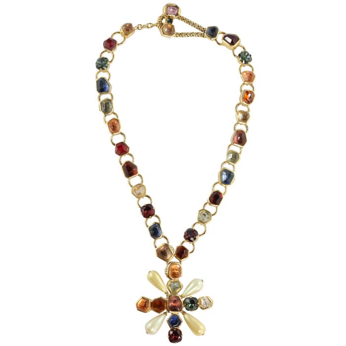 Chanel Vintage Signed Multi Coloured Gripoix Maltese Pendant Necklace - 2001 - Harlequin Market