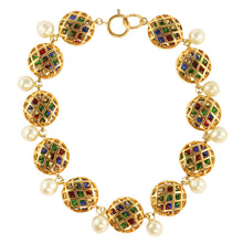 Load image into Gallery viewer, Chanel Vintage Rare Signed Multi Coloured Gripoix - Gold Tone Cage Necklace with Faux Pearls c. 1980 - Harlequin Market