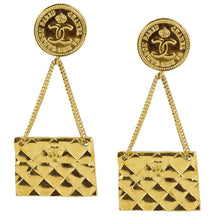Load image into Gallery viewer, Chanel Vintage Signed Gold Quilted Bag Chain Earrings c. 1980 (Clip-on) - Harlequin Market
