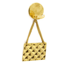Load image into Gallery viewer, Chanel Vintage Signed Gold Quilted Bag Chain Earrings c. 1980 (Clip-on) - Harlequin Market