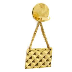 Chanel Vintage Signed Gold Quilted Bag Chain Earrings c. 1980 (Clip-on) - Harlequin Market