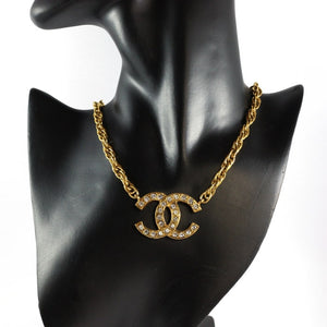 Chanel Vintage Signed Gold Chain Classic CC Logo Necklace with Crystals- c. 1970 - Harlequin Market