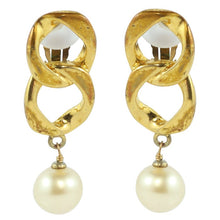 Load image into Gallery viewer, Chanel Vintage Signed Creme Faux Pearl Chain Drop Earrings c. 1980 (Clip-on) - Harlequin Market