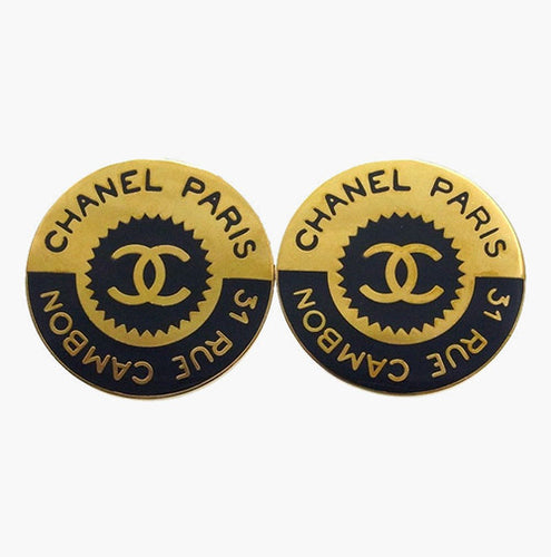 Vintage Signed 'Chanel' Rue Cambon Logo Earrings