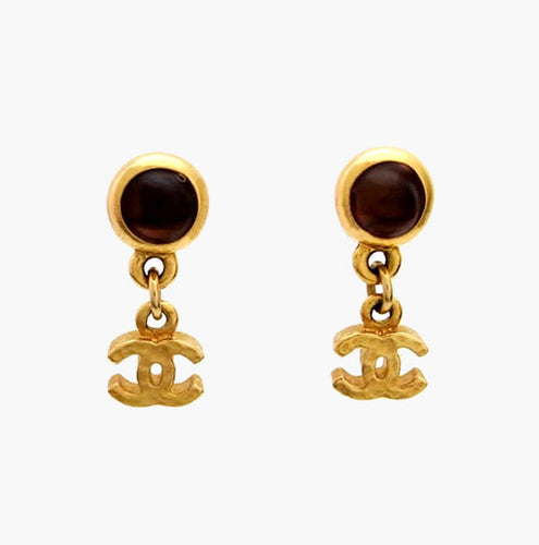 Vintage Signed 'Chanel' Small Gold Logo Earrings with