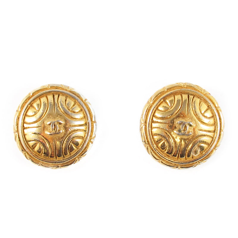 Vintage Signed Chanel Gold Tone Logo Earrings c. 1960