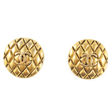 Load image into Gallery viewer, Vintage Signed Chanel Gold Tone Quilted Earrings c. 1980