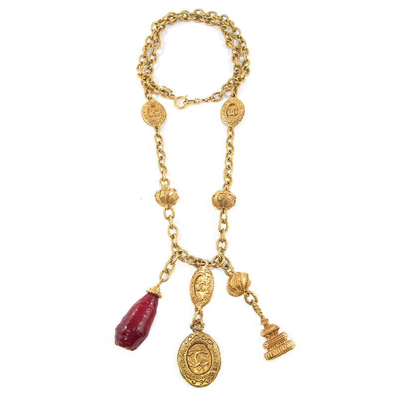Rare Chanel Vintage Signed Gripoix Charm Pendent Necklace c. 1970