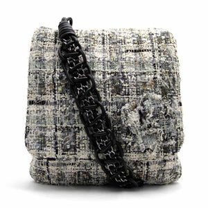 Chanel Blue & Grey Checked Pattern Tweed Camellia Shoulder Strap Bag - Harlequin Market