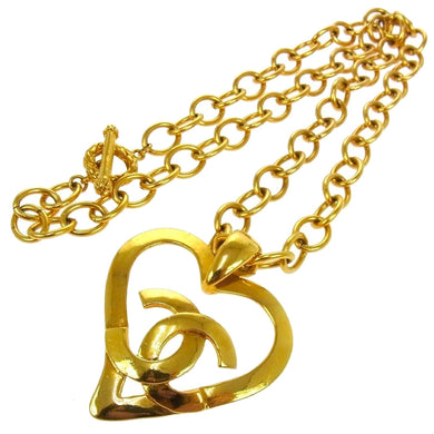 Vintage Signed Chanel Gold Heart Pendant Necklace '95