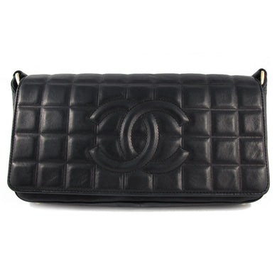 Vintage Chanel Black Lambskin Chocolate Bar Evening Bag c. 1980's