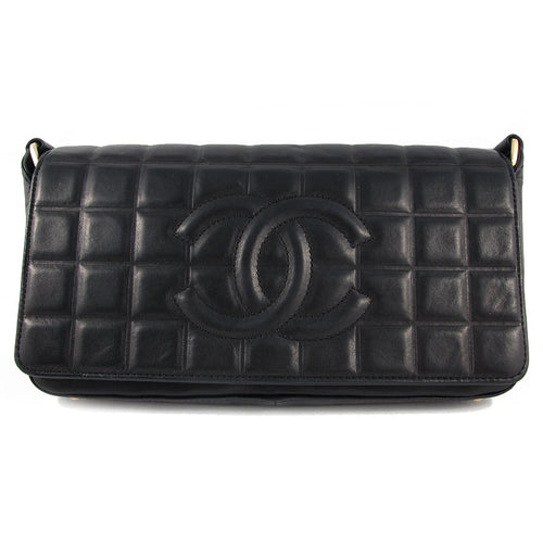 Vintage Chanel Black Lambskin Chocolate Bar Evening Bag c. 1980's