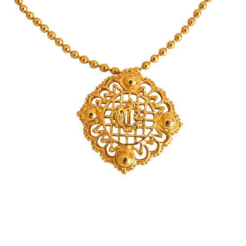 Vintage Christian Dior Signed Gold-tone Logo Pendant Necklace c. 1980