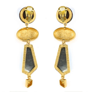 Christian Lacroix Signed Vintage Tortoiseshell Resin & Gold Tone Abstract Drop Earrings c. 1980 - Harlequin Market