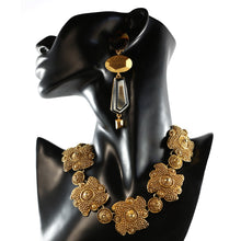 Load image into Gallery viewer, Christian Lacroix Vintage Flower Design Brushed Gold Statement Necklace c. 1980 - Harlequin Market