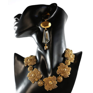 Christian Lacroix Vintage Flower Design Brushed Gold Statement Necklace c. 1980 - Harlequin Market