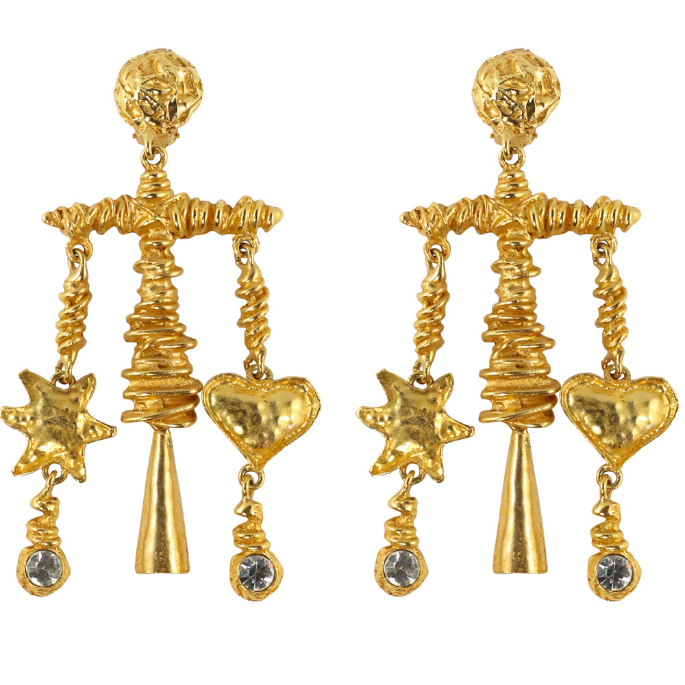 Christian Lacroix Signed Vintage Star & Heart Large Statement Earrings c. 1980 - Harlequin Market