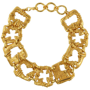 Christian Lacroix Vintage Large Gold Tone Hearts & Crosses Design Statement Necklace c.1980 - Harlequin Market