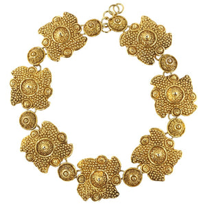 Christian Lacroix Vintage Flower Design Brushed Gold Statement Necklace c. 1980 - Harlequin Market