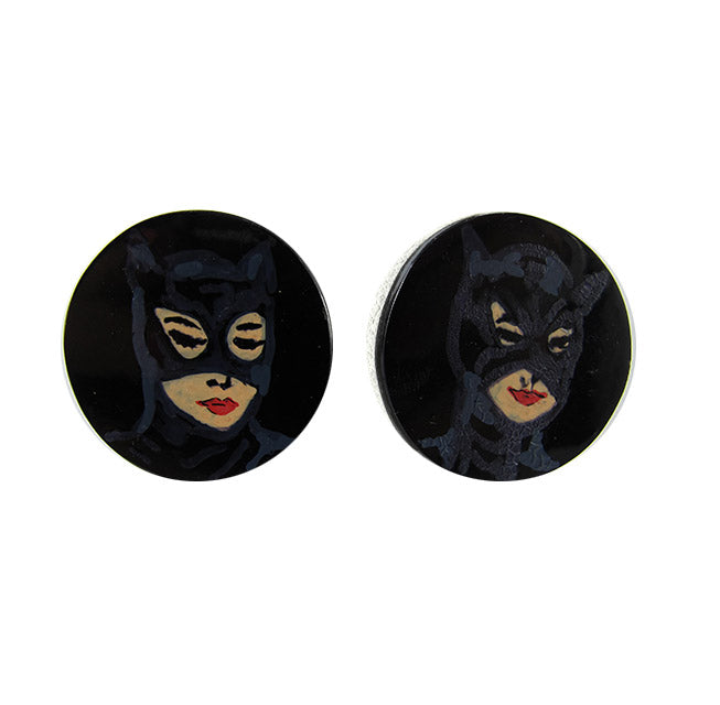 Hand Painted 'Cat Woman' Plastic Earrings