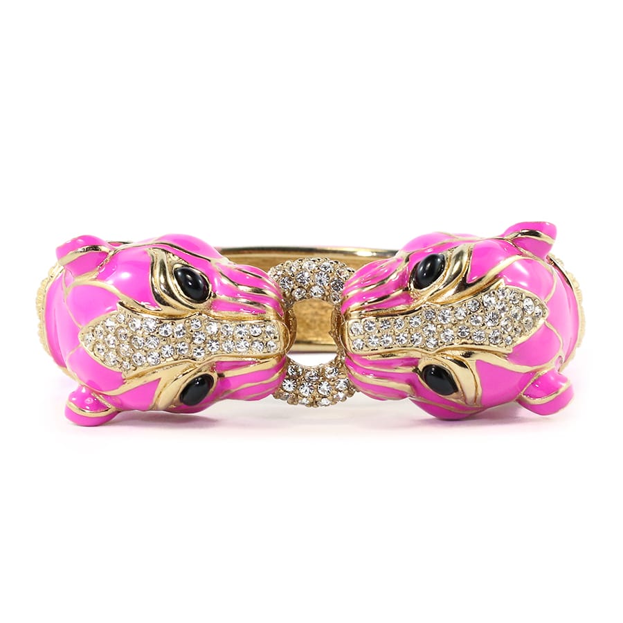 Ciner NYC 18K Gold Plated Pink Enamelled, Crystal Tiger Design Bracelet