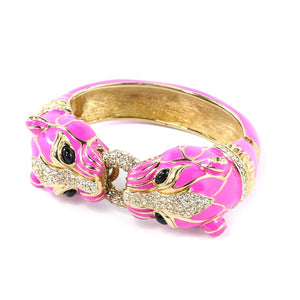 Ciner NYC 18K Gold Plated Pink Enamelled, Crystal Tiger Design Bracelet
