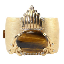Load image into Gallery viewer, Ciner NYC 18K Brushed Gold Plated Tigers Eye Cabochon &amp; Crystal Statement Bangle