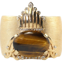 Load image into Gallery viewer, Ciner NYC 18K Brushed Gold Plated Tigers Eye Cabochon &amp; Crystal Statement Bangle