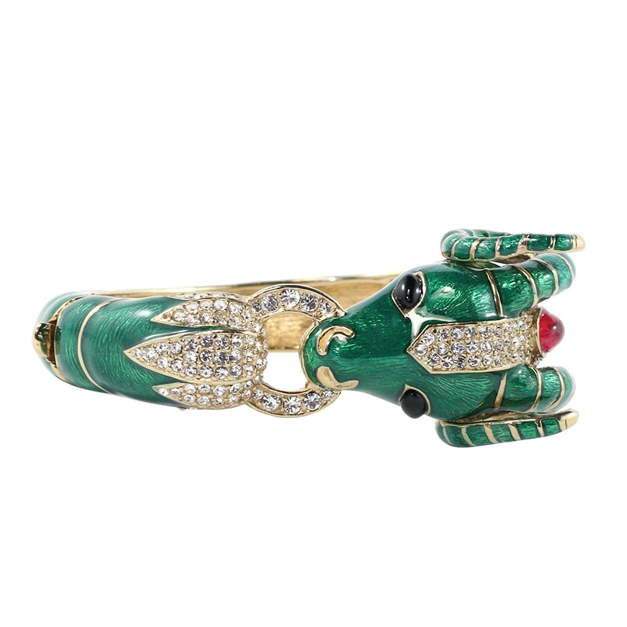 Ciner NYC 18K Gold Plated Green Enamelled, Crystal Ram Head Design Bracelet
