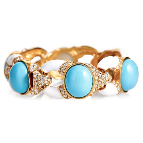 Ciner NYC 18K Gold Plated Turquoise Cabochon Link Bracelet