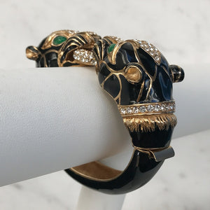 Ciner NYC 24K Gold Plated Enamelled, Crystal Double Tiger Head Design Bracelet