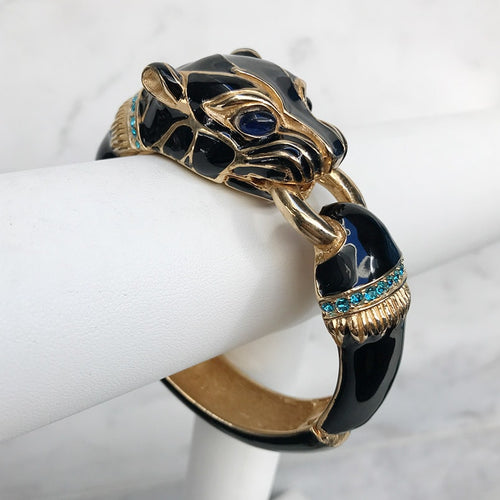 Ciner NYC 24K Gold Plated Black Enamelled, Crystal Tiger Design Bracelet