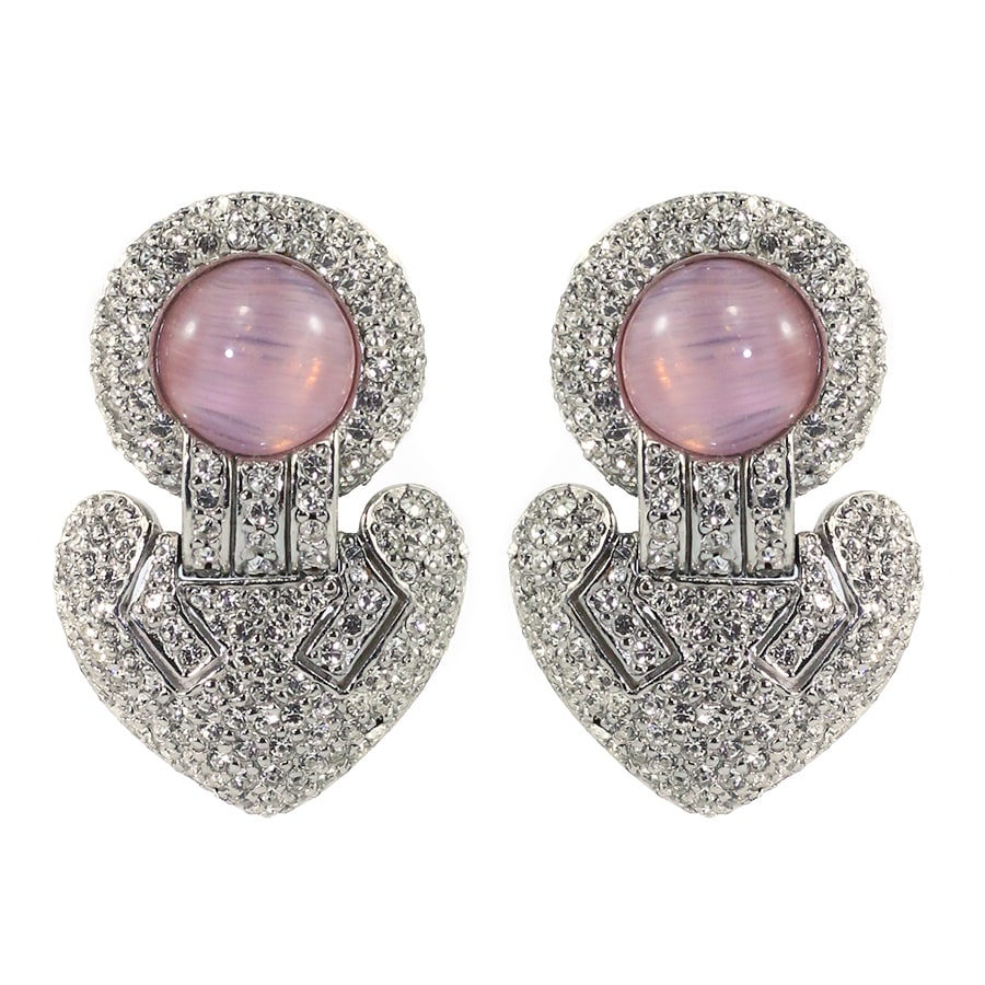 Ciner NYC Pavéd Crystal Statement Earrings - Clear, Light Pink - (Clip-On Earrings)