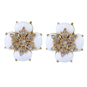 Ciner NYC Crystal White Cabochon Flower Earrings